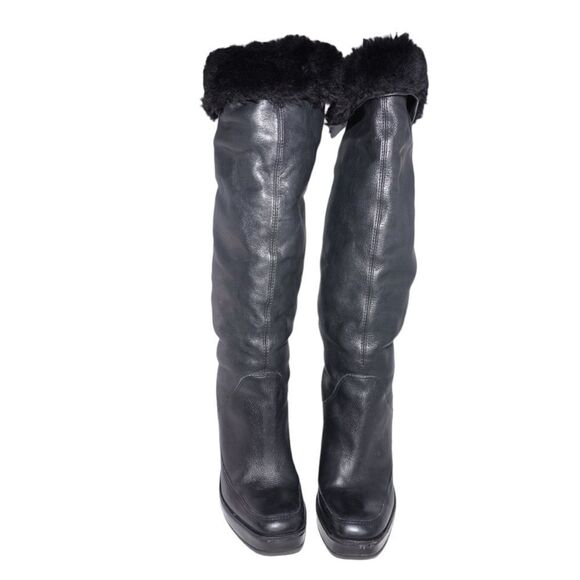 Michael Kors Black Leather Tall Wedge Boots, Size 9 - Picture 3 of 7